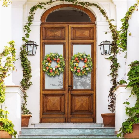 Spring Wreaths for Front Door, Summer Peony Outdoor Wreath, Green Floral - Picture 3 of 7